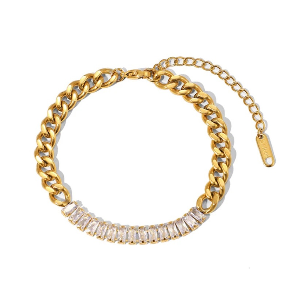 Waterproof Tennis Baguette Bracelet*Cubic Zirconia Diamond18K Gold Link Chain*JD